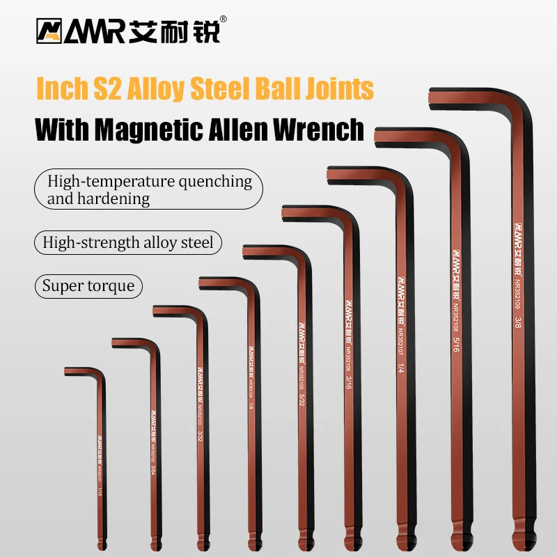 AMR Allen Wrench Hex Key Long Arm Ball End Hex Wrench Inch/Metric L Handle Magnetic Allen Wrench