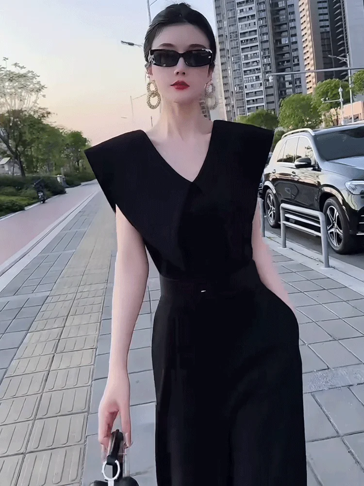 

Women Elegant Jumpsuit Solid White Round Neck Cap Sleeves High Waist Wide Leg One-piece Suit Coveralls