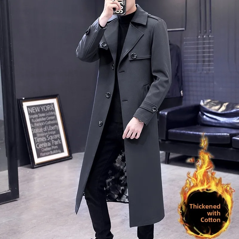 

Men's Casual Cotton Thiened Windbreaker Coat Sli Briti Sle Autumn Winter Faion Urban Cool Windproof Long Coat