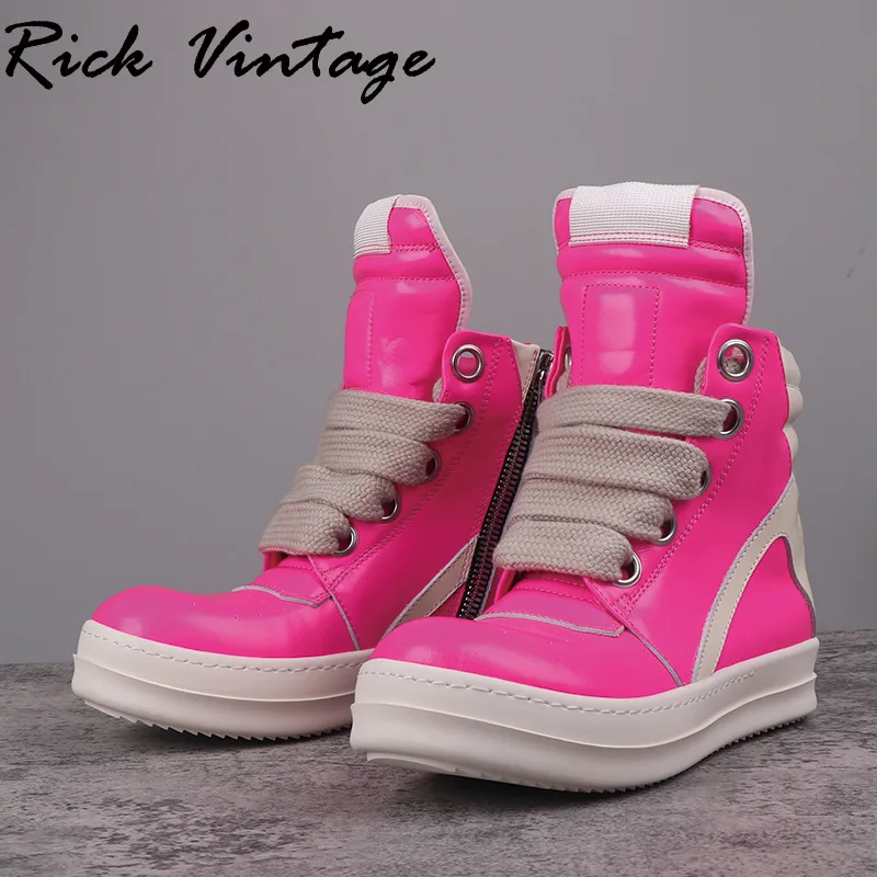 Rick Vintage Ankle Boots Jumbo Lace Up Thick Sole Pink Ro Luxury Designer Sneakers Leather Men Women Ankle High Top Casual Shoes