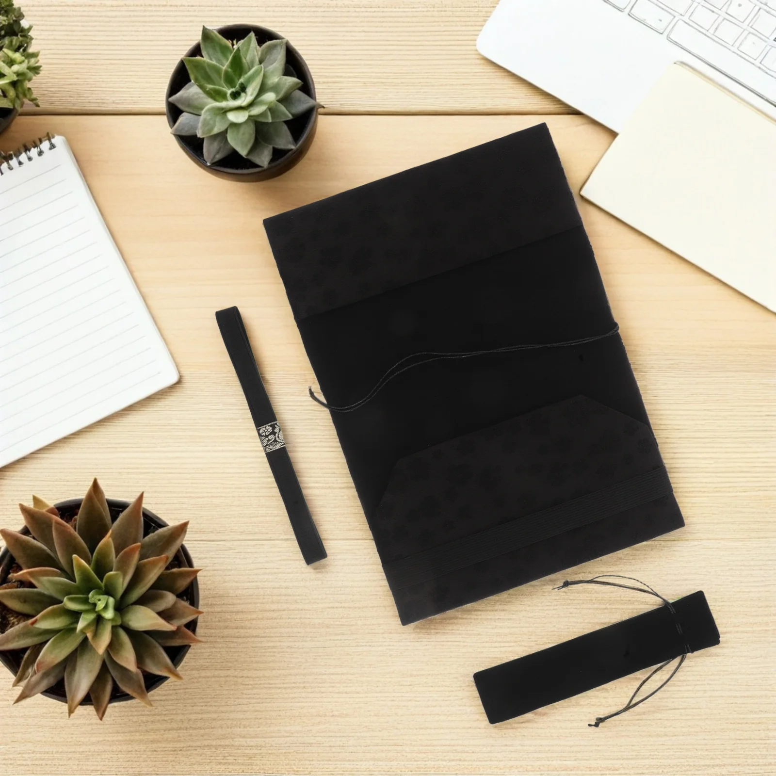 حافظة كتب من القماش مقاس A5 قابلة للغسل - غطاء حماية للكمبيوتر الدفتري من القماش الأسود لمجلة تكوين اليوميات - مقاوم للغبار وخفيف الوزن
