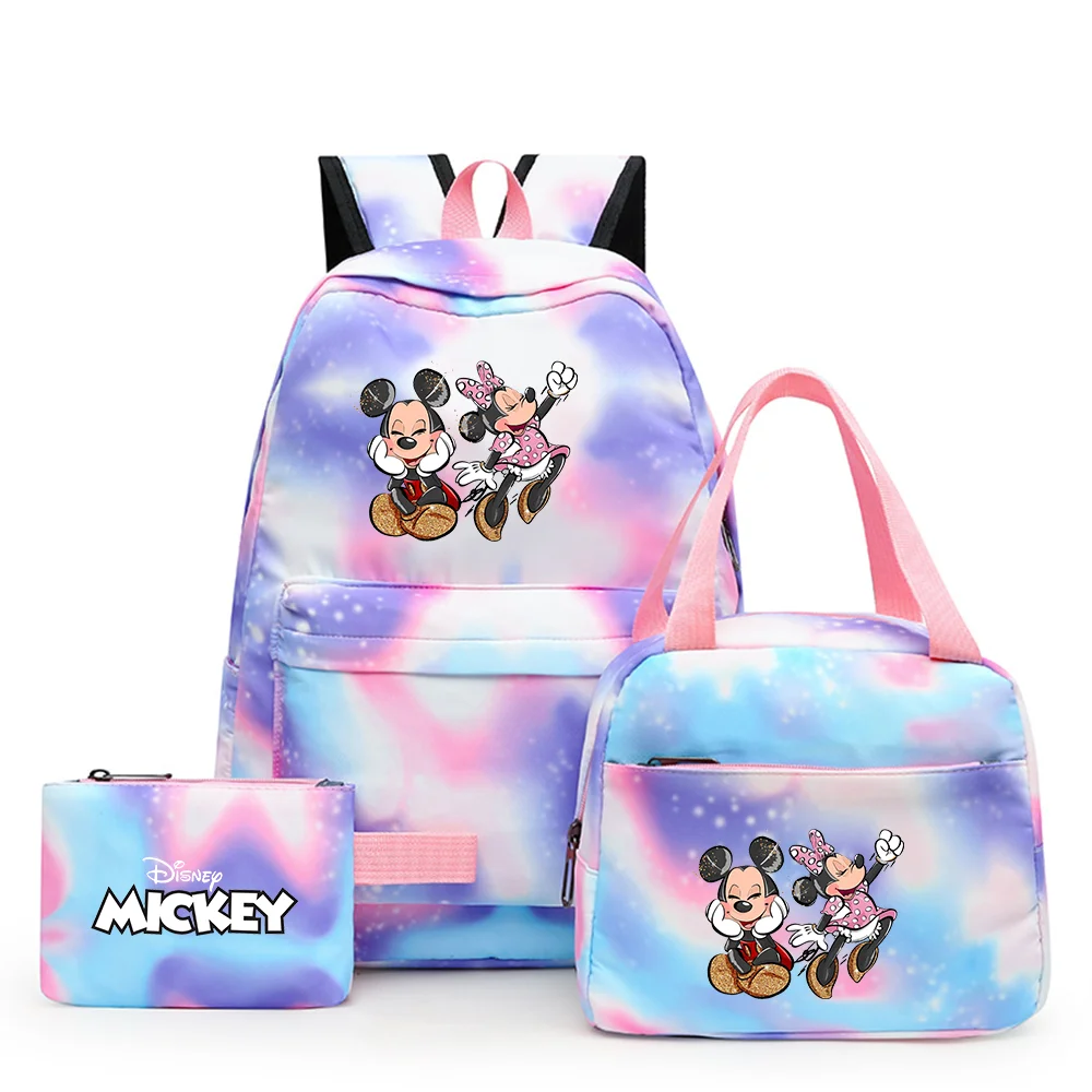 

3pcs Disney Mickey Minnie Mouse Colorful Backpack with Lunch Bag Rucksack Casual School Bags for Girls Women Teenagers Sets