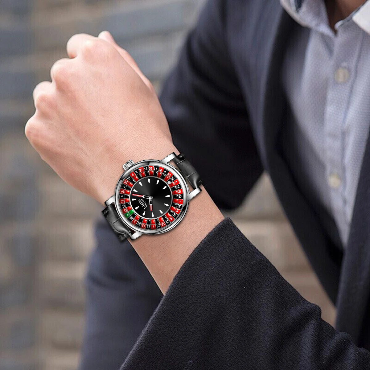 LIGE Fashion Brown Leather Men Watch Rotating Dial Las Vegas Roulette Desktop Theme Watch Men Waterproof Luminous Clock Watches