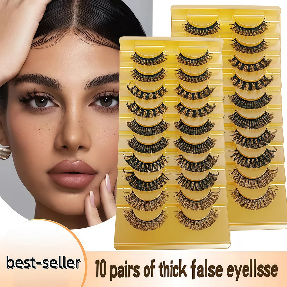 新しいロシア製ロールゴールドシリーズ10ペアミックスセット、厚い立体感のある毛、硬いステム、誇張されたまつげ