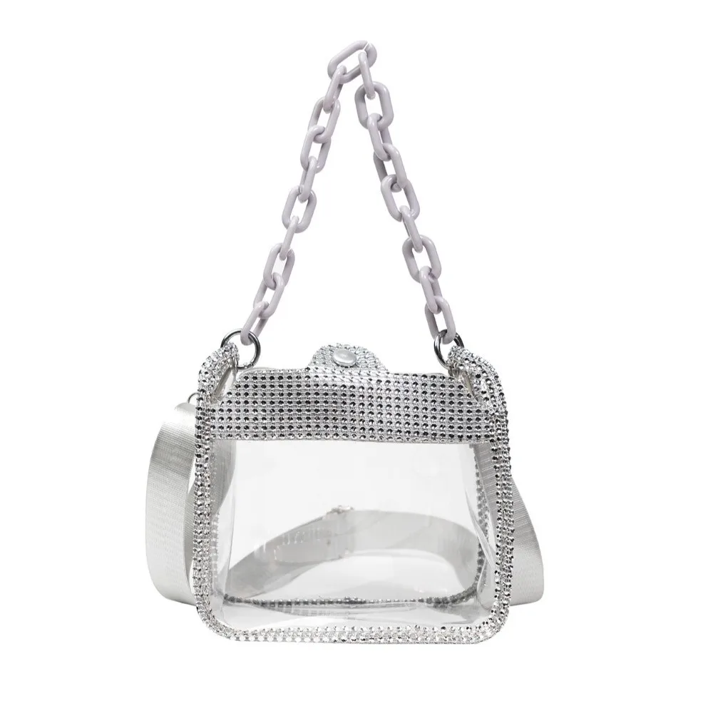 Waterproof Water-Sprinkling Festival Bag Thick Chain Small Square Transparent Chain Handbag Portable Clear PVC