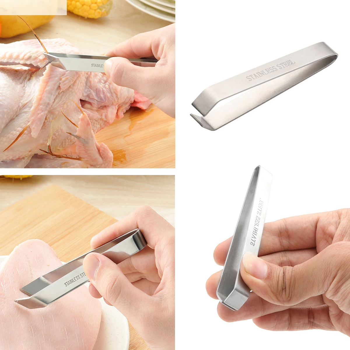 

1 PcsUpgrade Seafood Bone Peeling Tool Pig Hair Fishbone Tweezers Stainless Steel Goose Durable Anti-slip Fish Bone Remover Clip