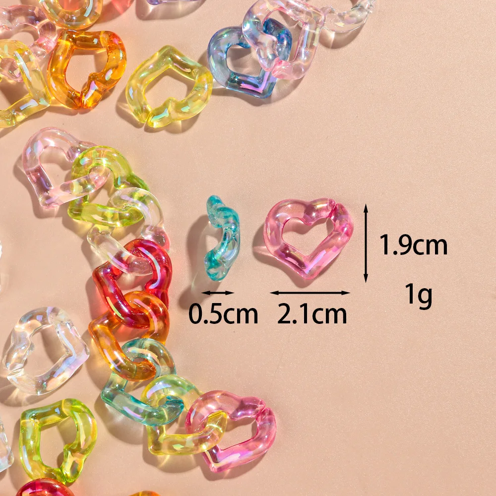 30pcs Iridescent Transparent Acrylic 19x21MM Heart Link Chain Loose Beads for Bracelet Necklace Making DIY Jewelry Accessories