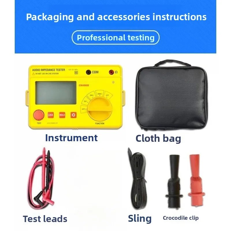 EM480B Digital Audio Impedance Tester 20Ω/2000Ω/20000Ω 1KHz Resistance Measuring Instrument with Data Hold