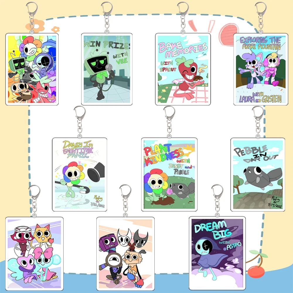 

Dandy's World Dandy Vee Flutter Sprout Shelly Astro Razzle Scraps Dazzle Pebble акриловый брелок для ключей подвеска на рюкзак праздничный подарок