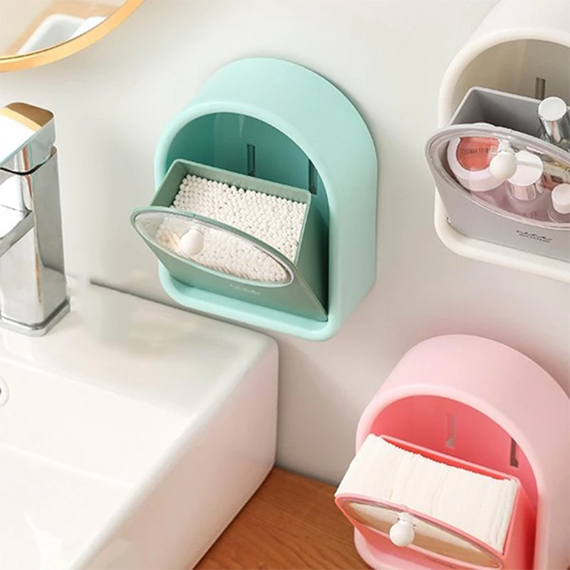 Kotak penyimpanan ABWR, wadah kapas kosmetik perekat terpasang di dinding, Organizer pemasangan pada dinding, kotak penyimpanan bebas lubang