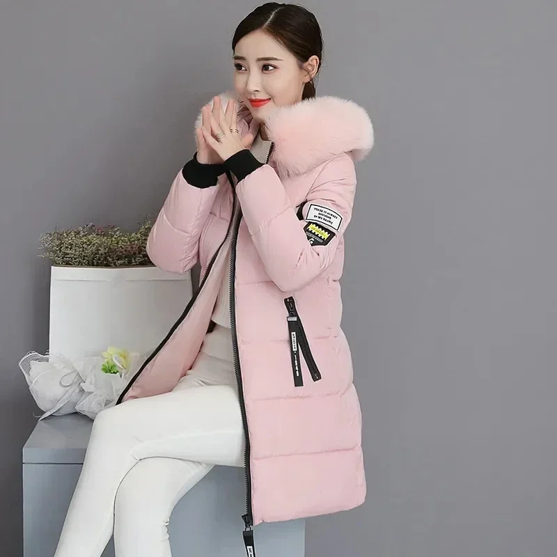 Down Cotton Jacket Women Autumn Winter New Korean Slim All-match Casual Padded Coat Female Large Size Long Hooded Parkas E66