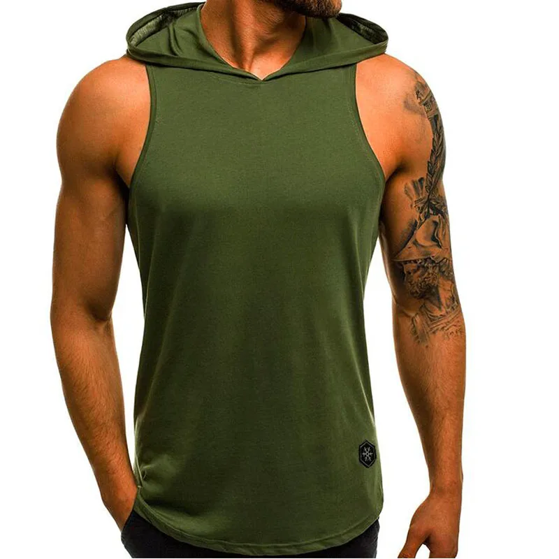 2023 Gyms Men Clothing Bodybuilding Hooded Tank Top for Men Summer Sleeveless Vest Sweatshirt Hoodies Fitness Man Tops MY075