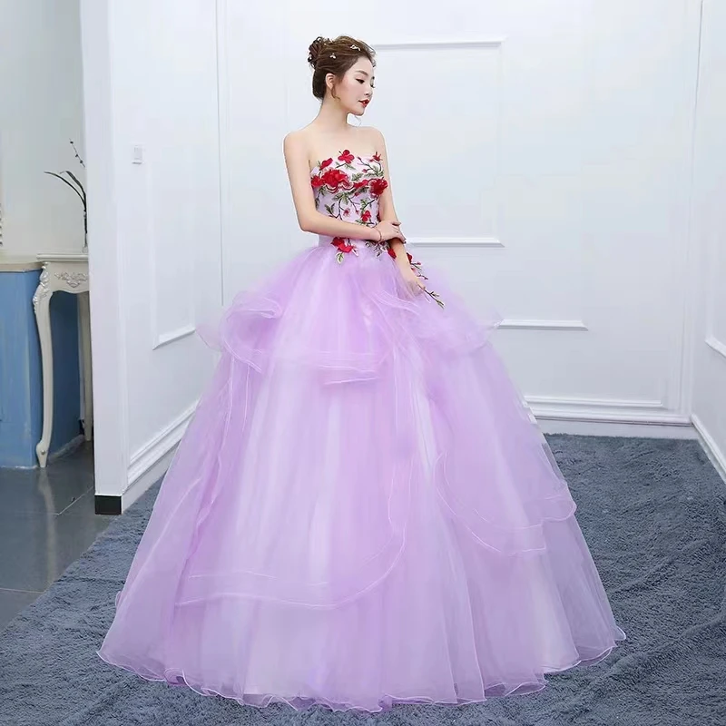 Glittering Lilac 3D Flowers Quinceanera Dresses Formal Birthday Party Princess Sweet 15 Years Girl Ball Gown Vestidos De Años