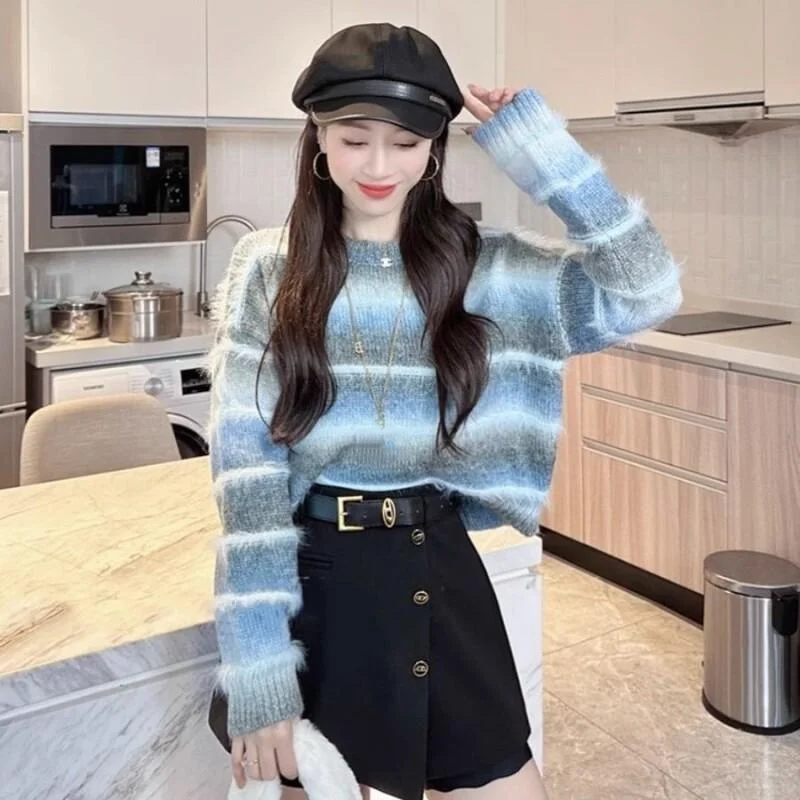 

Soft and Warm Sweater Knitwear Cardigan Loose Korean Version Round Neck Autumn and Winter Cute Plush Casual Lazy Wind Jumper
