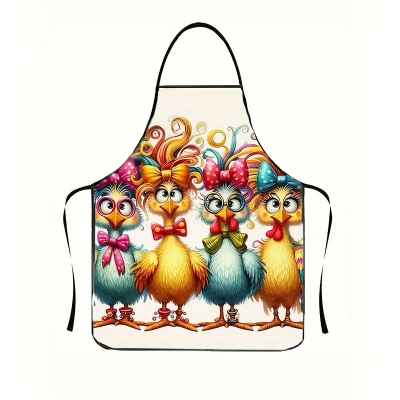 Colorful Curly Hair Chicken Print Apron, Lightweight & Practical, Perfect for Housework Apron