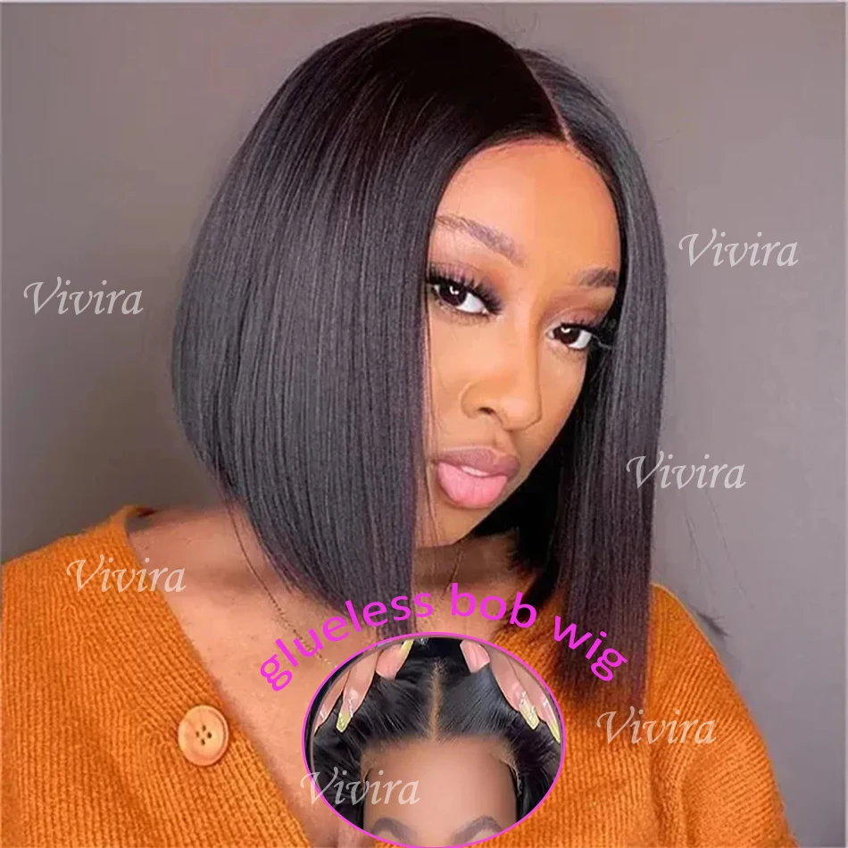 

Прямые короткие парики-боб из натуральных волос без клея для женщин, бразильские HD прозрачные парики с кружевной застежкой 4x4 5x5