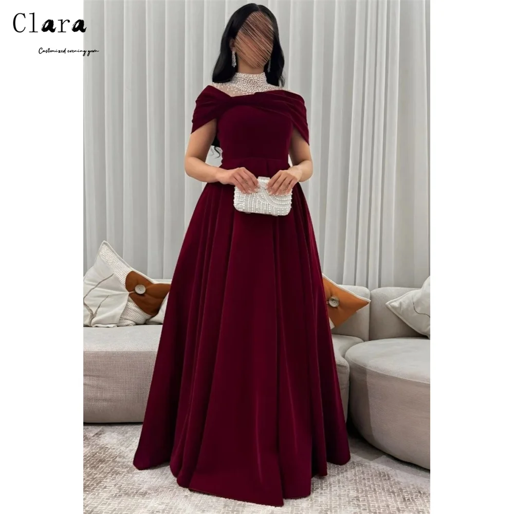 

Clara Custom Burgundy A-line Pearl Sleeveless Evening Dresses Woman Elegant Dresses for Women Long Party Dresses Luxury 2025