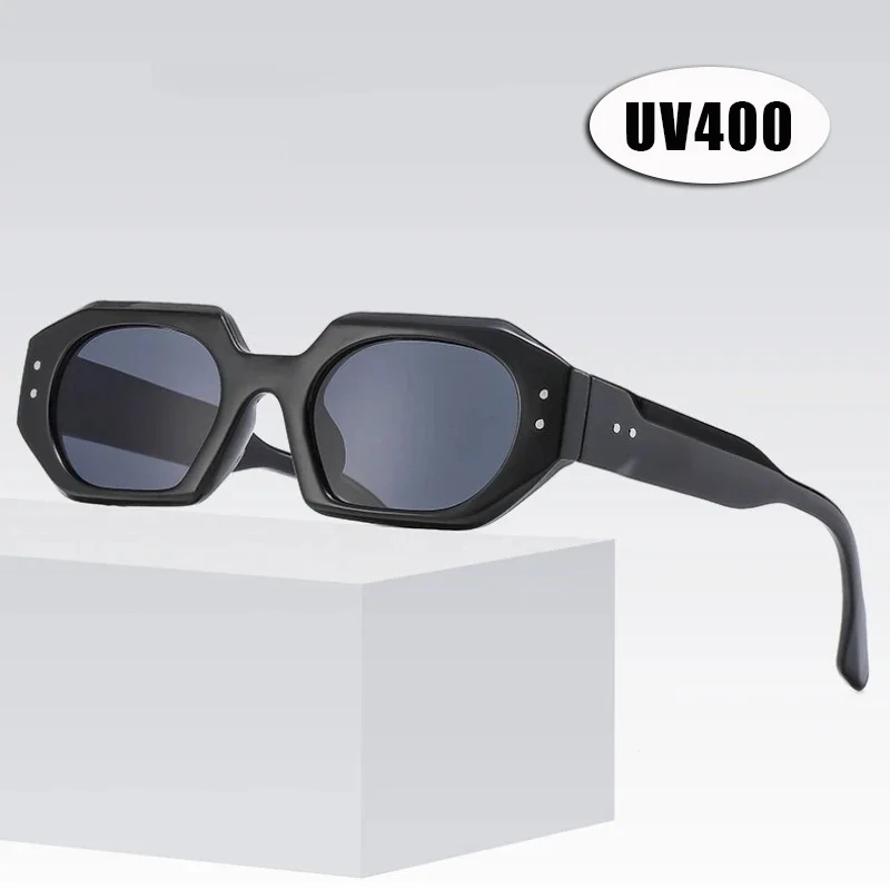

Fashion Studded Polygonal Sunglasses Retro Square Frames Classic Trendy UV Protection Glasses Brand Designer Travel Eyewear