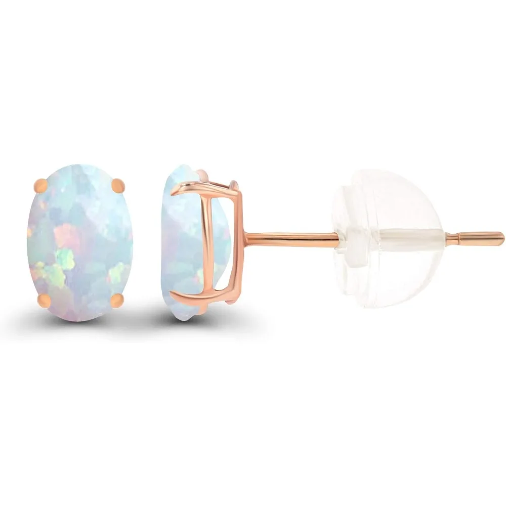 Genuine Birthstone Oval Stud Earrings in 14K Gold for Women - Hypoallergenic and Natural or Created Gemstone Options