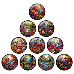 24pcs/lot Colorful Flower Butterfly Landscape Pattern 8mm-25mm Round Photo Glass Cabochon Demo Flat Back Making Findings H320