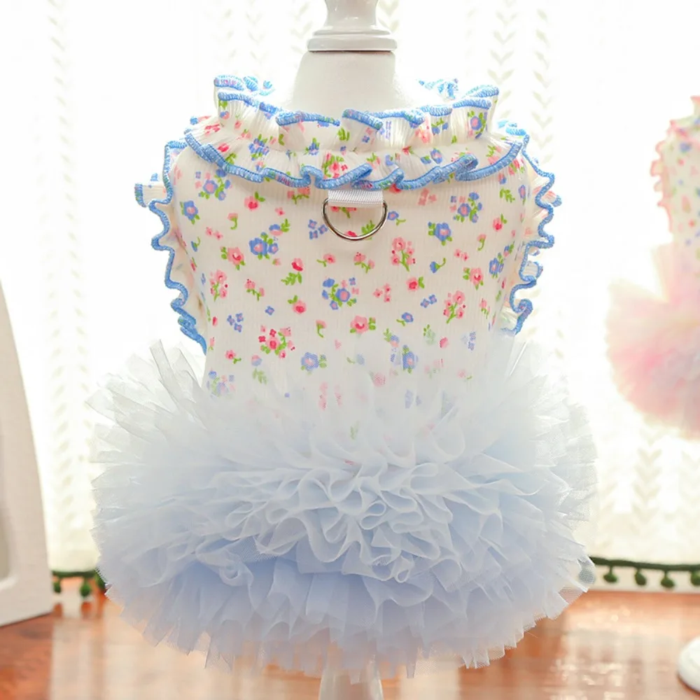 

Fashion Cute Puppy Floral Vest Breathable Thin Design Cat Cake Skirt Soft Pet Princess Dress Pet Party