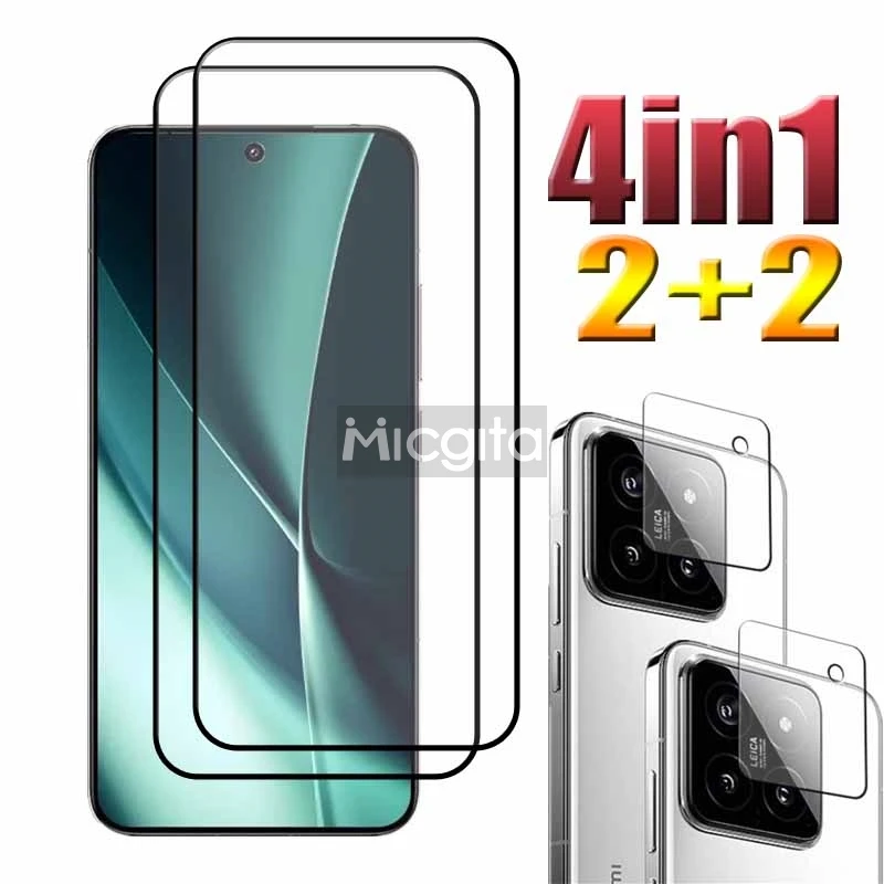 4in1 New Sale For Xiaomi 14 9H Tempered Glass film and Soft Fiber Camera film