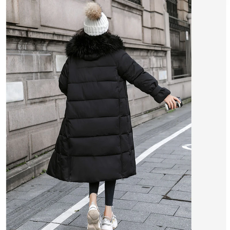 

2023 Women's Down Parkas Winter Jacket Big Fur Collar Thick Coat Fashion Hooded Cotton Outerwear Long Autumn Woman Jacket