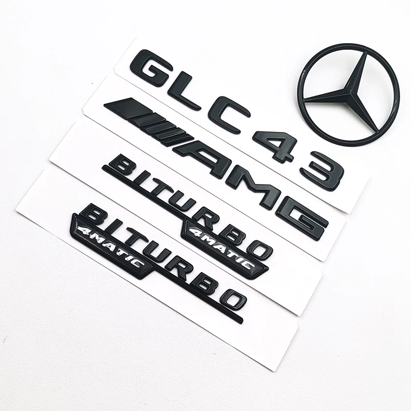 3D ABS Glossy Black Logo GLC43 Emblem Letters Biturbo 4MATIC Fender Badge AMG Sticker For Mercedes GLC 43 AMG X253 Accessories