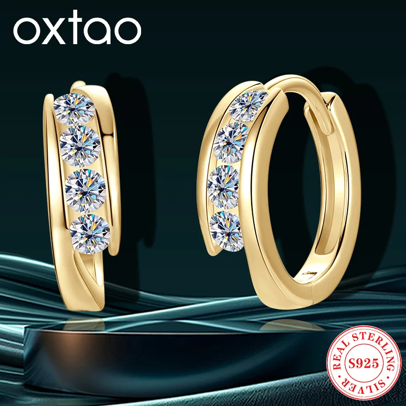 

OXTAO Original 925 Silver Hoop Earrings Gold/Wihte Temperament Ladies Moissanite Huggie Clip Earring Wedding Luxury Jewelry