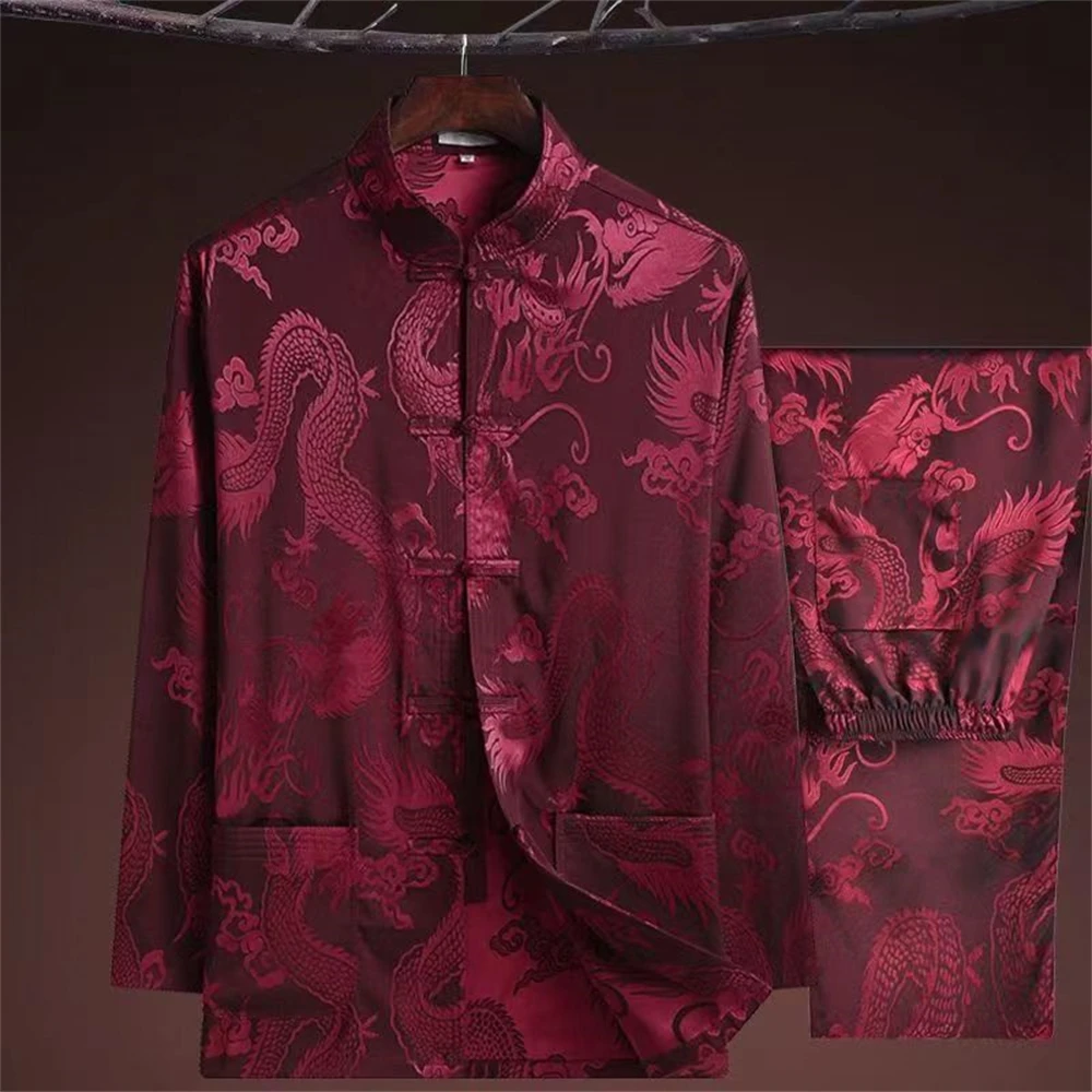 Chinese new year Traditional Chinese Men Shirt Tops Male Stand Collar Kung Fu Clothes tang suit man hanfu blouse tai chi wushu