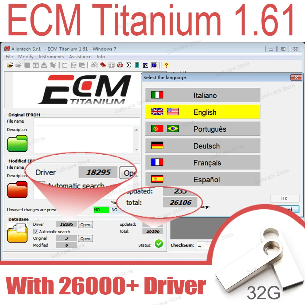 ECM Titanium 1.61 With 26000+ Drivers multi-language reading dump ECU calculator car repair software link With 18349+ Driver