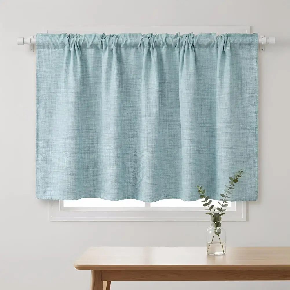 Linen Blend Curtain Semi-shading Curtain Linen Short Kitchen Curtain Semi Sheer Valance for Small Window Farmhouse Cabinet Cover
