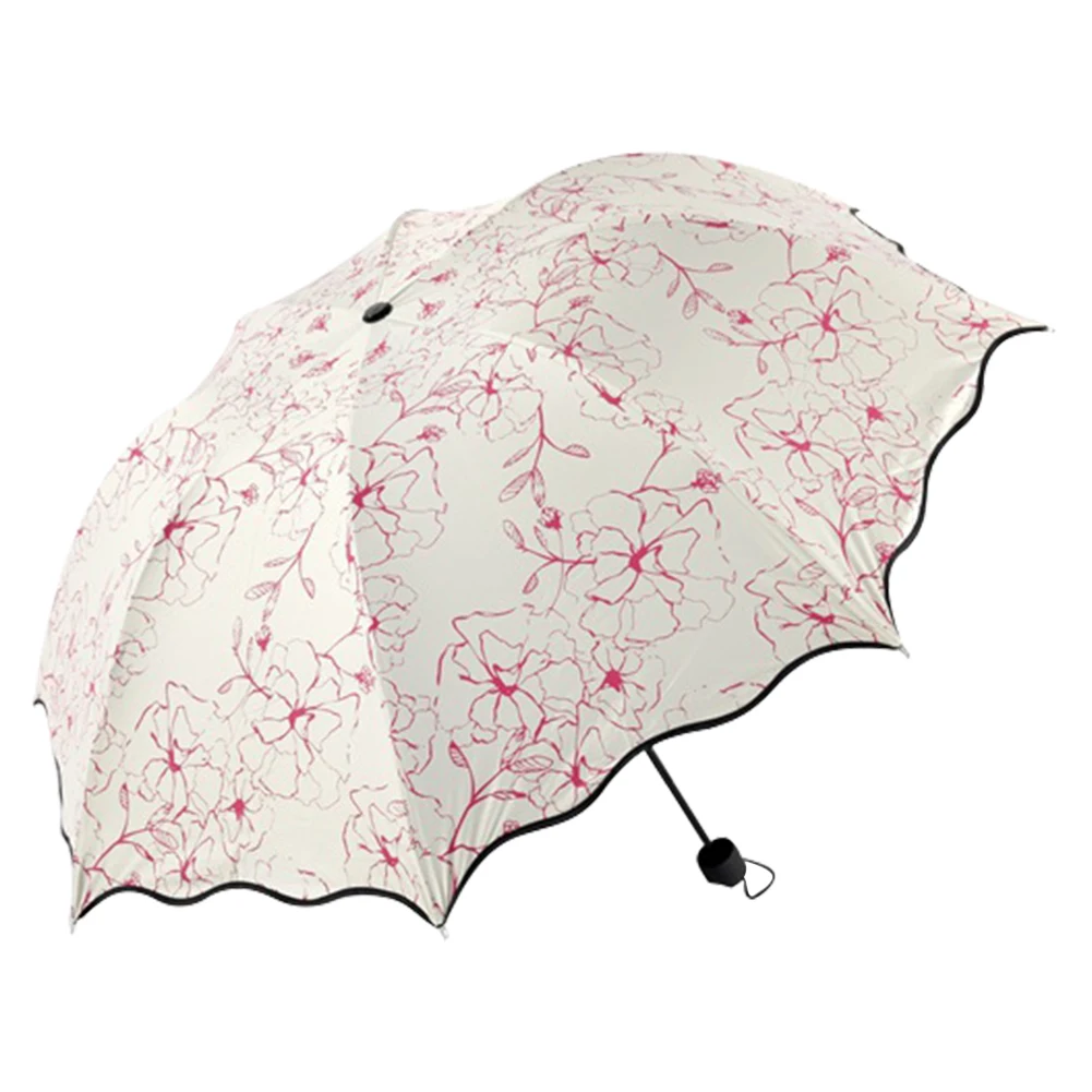 1pc Sunny Rain Umbrella Umbrella Ladies Sunscreen Black Rubber Sunshade Hibiscus Flower Triple Folding Umbrella