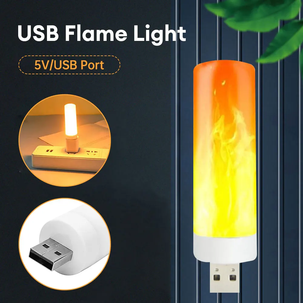 USB Dynamic Flame Effect Fire Light Simulated Candle Light for Power Bank LED Night Light Fire Atmosphere Light Camping Lamp