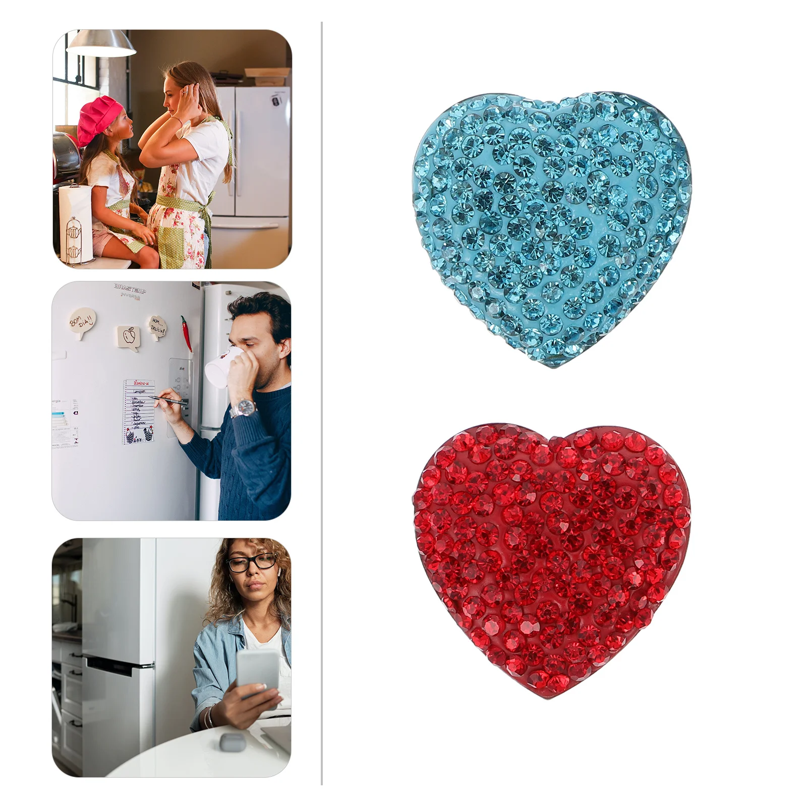 

2pcs Heart Shape Rhinestone Magnet Stainless Steel Metal Fridge Sticker For Refrigerator Locker Office Home Decor Magnets