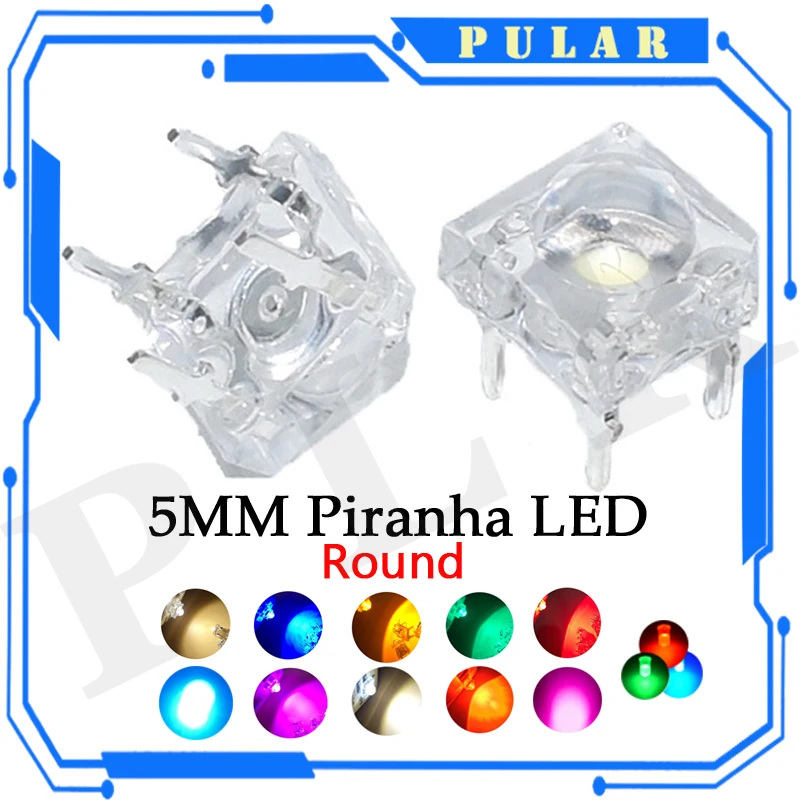 10 sztuk 5mm F5 Piranha LED biały czerwony zielony bursztynowy przezroczysty 5mm dioda LED diody elektroluminescencyjne 4-pinowe diody LED Piranha jasność