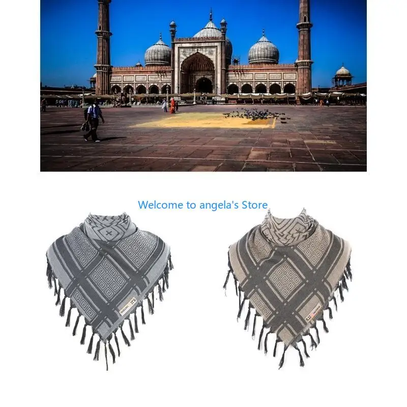 

X4YC Cotton Shemagh Desert Scarf Arab Bandana Head Wrap with Tassels for Men Women