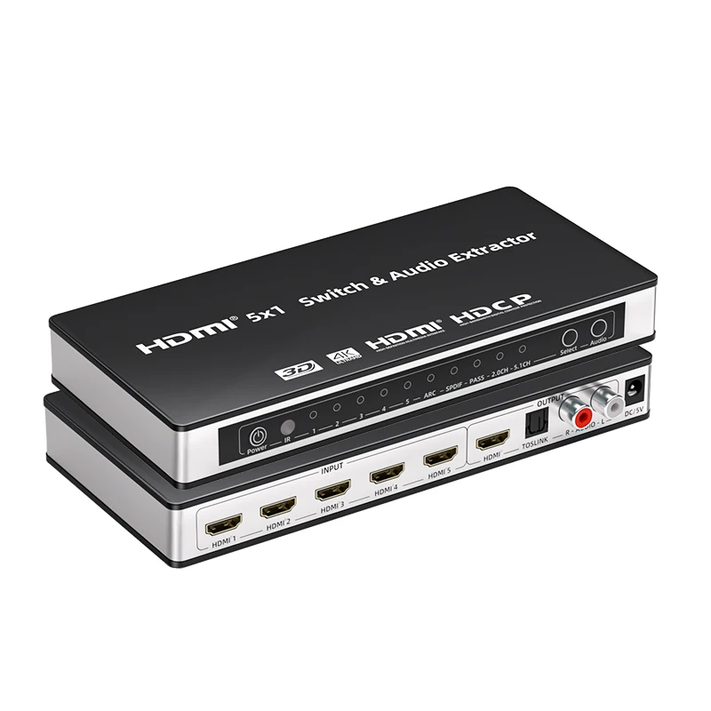 4K HDMI 5x1 Switch 5 in 1 Out Audio Extractor 4K@30Hz 3D HDCP ARC EDID Optical Toslink SPDIF RCA L/R 5 Port HDMI