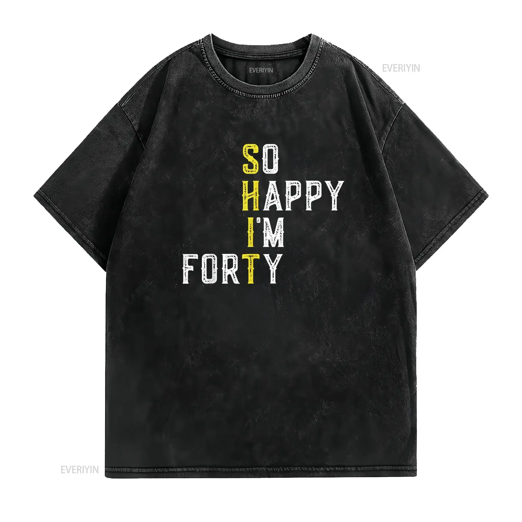 سعيدا أنا أربعون الكمامة 40 سنة مضحك 40th عيد ميلاد تي شيرت خمر غسلها تنفس أوم أنيق امتدت #2