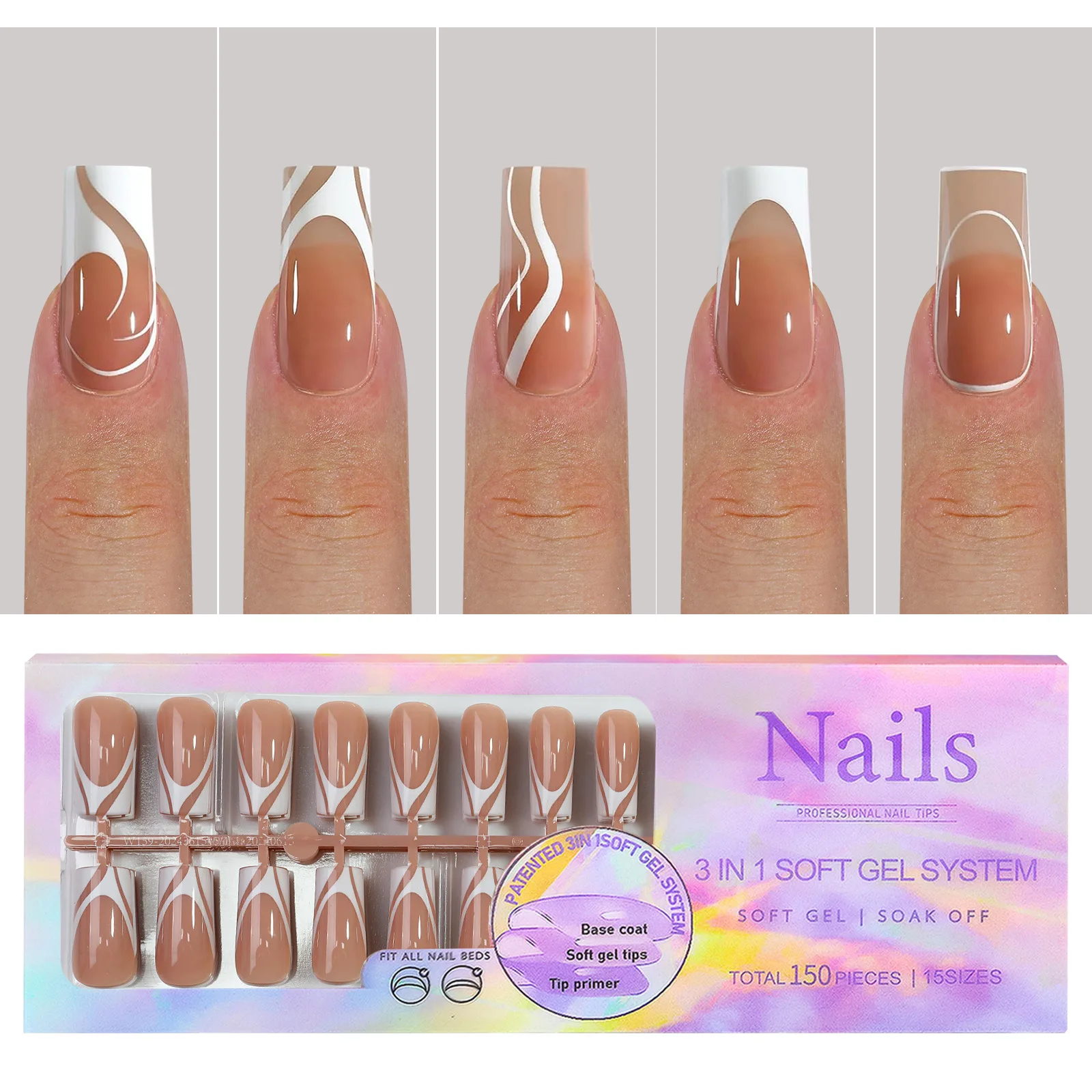 Nail Art Xl - 150 Stück/Box Französische Kunstnägel Mittelkurze Spitzen