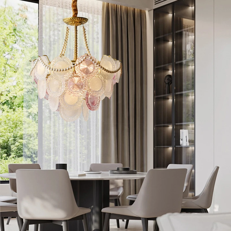 أضواء قلادة فاخرة Led ديكور المنزل خمر رومانسية الأرجواني الأبيض الزجاج مصابيح معلقة لغرفة المعيشة مطعم لماعة