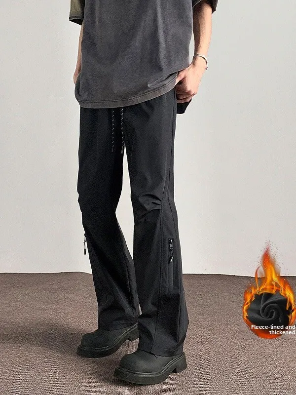Thickened Fleece Lined Sports Casual Pants for Men Straight Leg Autumn Winter Warm Resistant Shrinkage Non-ironing Polyester ...