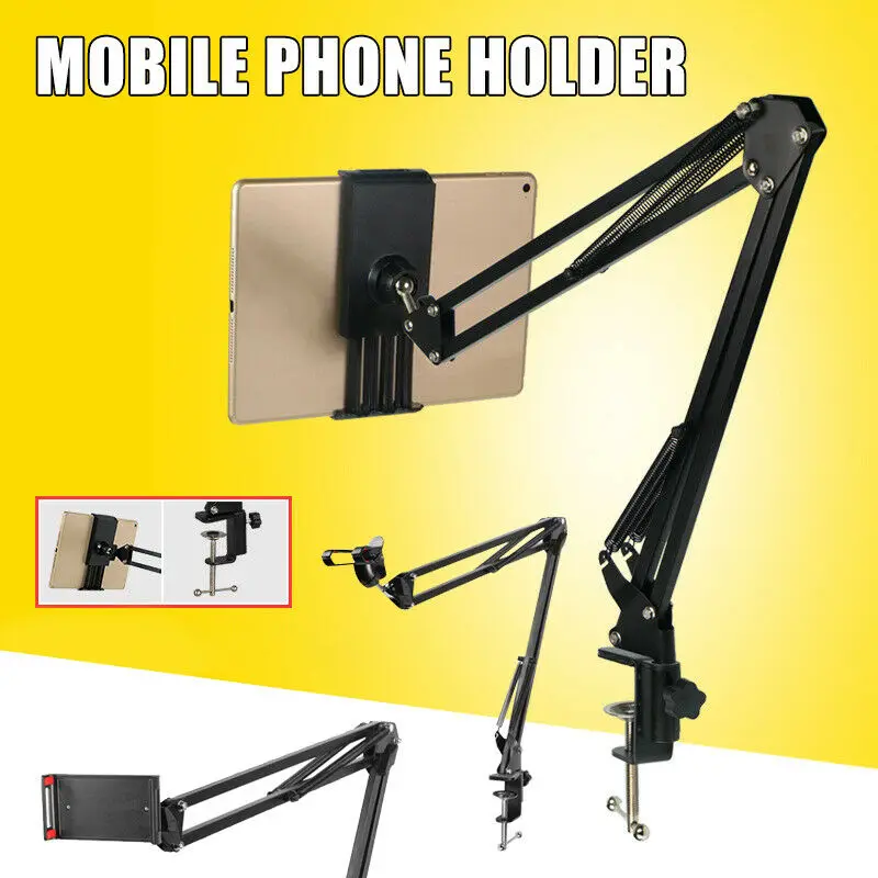 360° Rotating Long Arm Phone Tablet Holder Overhead Stand Desktop Bed Lazy Cantilever Bracket for