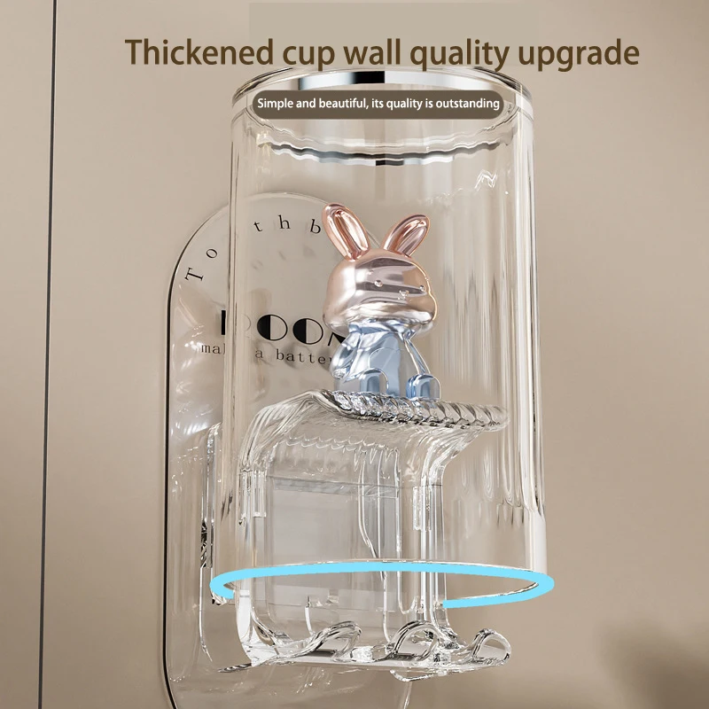 Cute Rabbit Toothbrush Rack Bathroom Wall-Mounted Electric Toothbrush Cup Punch-Free Mouthwash Cup Hanger