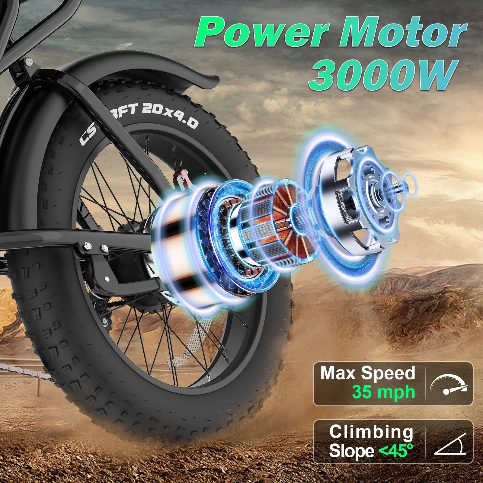 Ridstar دراجة كهربائية للبالغين 3000 واط 52 فولت 40 أمبير بطارية مزدوجة محرك مزدوج 20 "الدهون الإطارات الجبلية الحضرية دراجة كهربائية الترابية دراجة