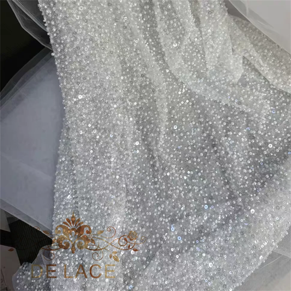 YCM Gorgeous Shining Sequins and Machine Beaded Lace Delicate Sparkling Wedding Dress Lace Fabric