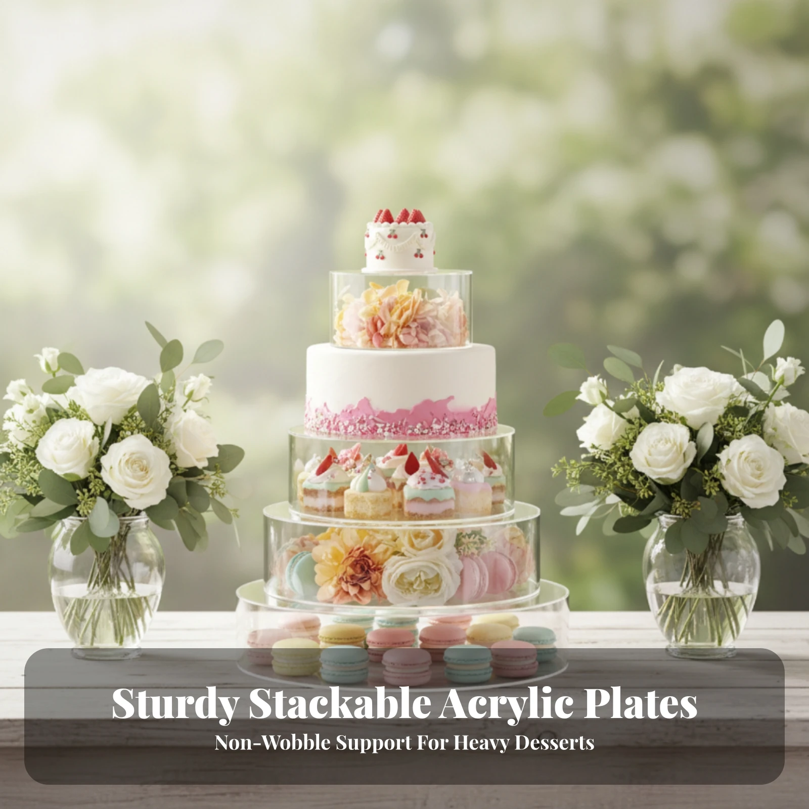 Acrylic Cake Riser Display Stand with Smooth Edges for Professional Baker Showcase for Anniversary Party