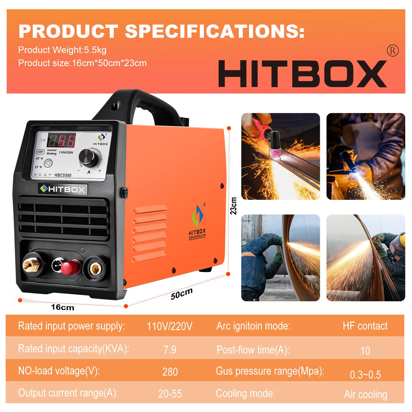 HITBOX Plasma Cutter Cutting Machine Non-touch 55Amp HBC5500 16mm Plasma Cutter For Metal Carbon Steel Stainless Steel