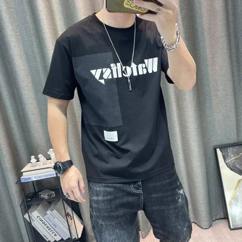 Stylish Letter Printed T-shirts Men\'s Clothing Short Sleeve Summer All-match Youthful Vitality O-Neck Casual Commute Pullovers