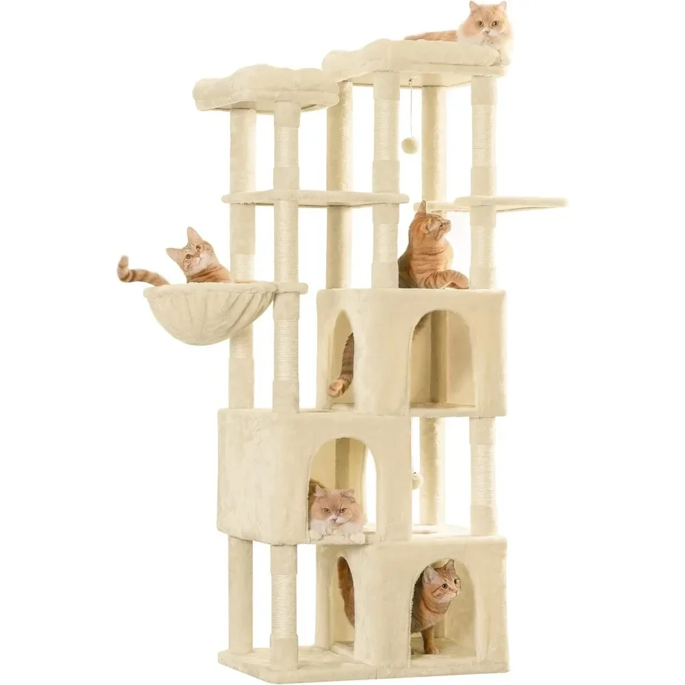 new 70-Inch High Large Cat Tree with 3 Condos and Multi-Level Platforms for Big Cats with Scratching Features